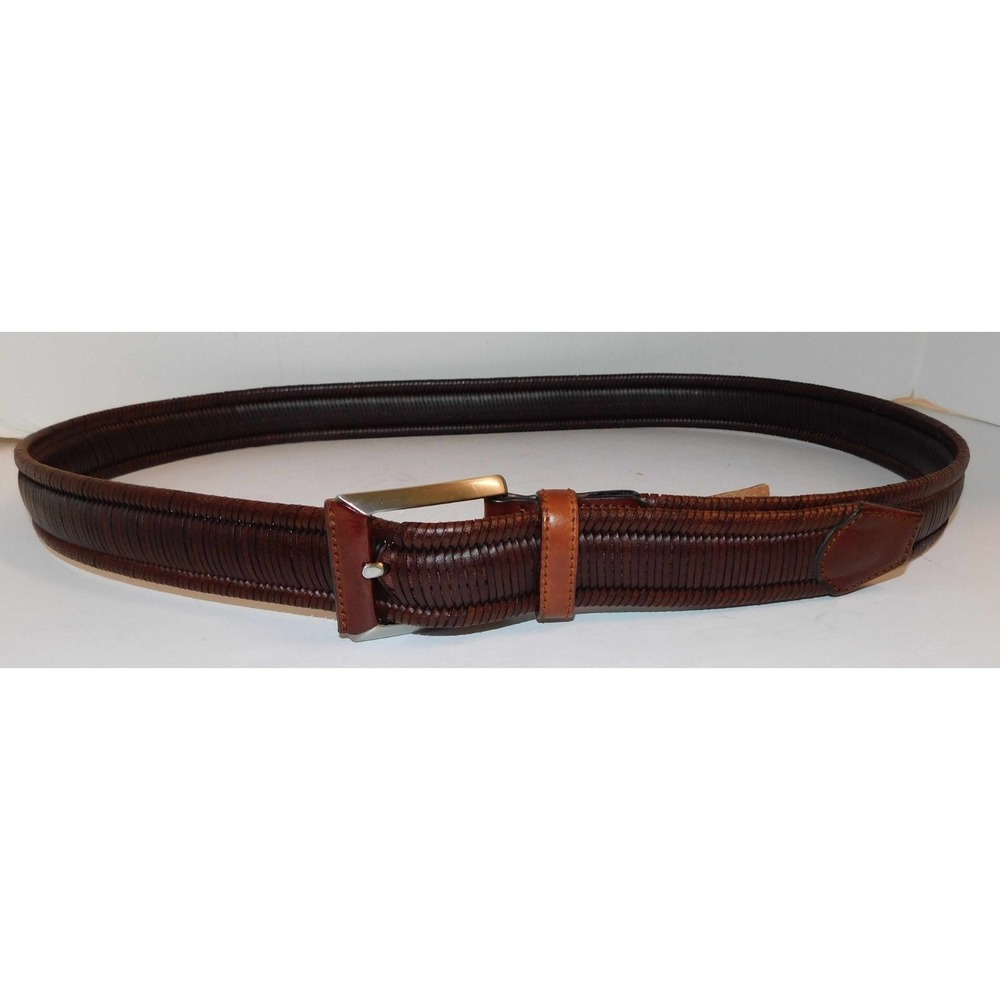 Tommy Bahama Sz 44 Belt Men's Brown Woven‎ Leather Belt Brass Buckle